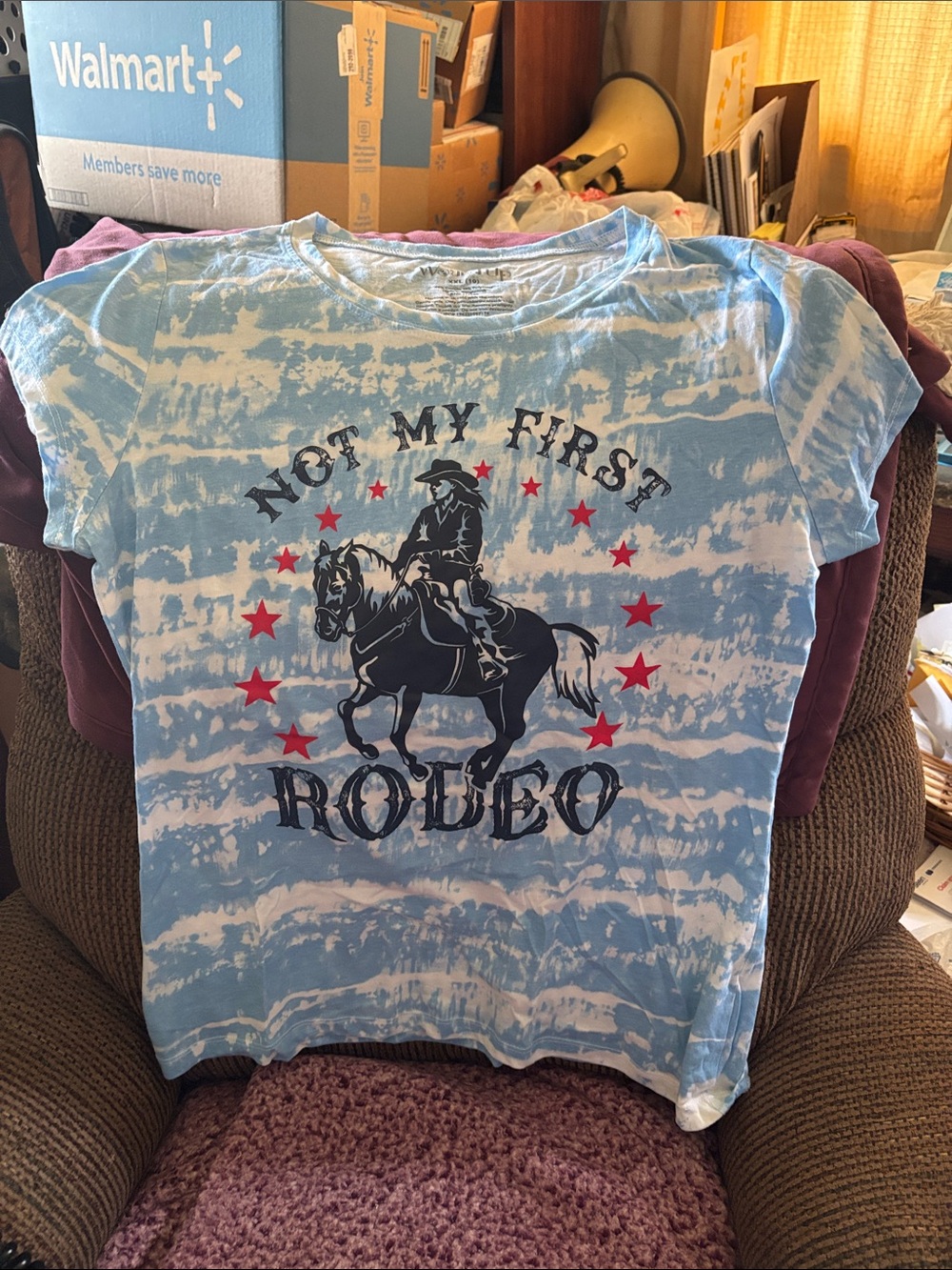 Women’s / Teen’s Not My First Rodeo' Blue Tie-Dye Graphic Tee